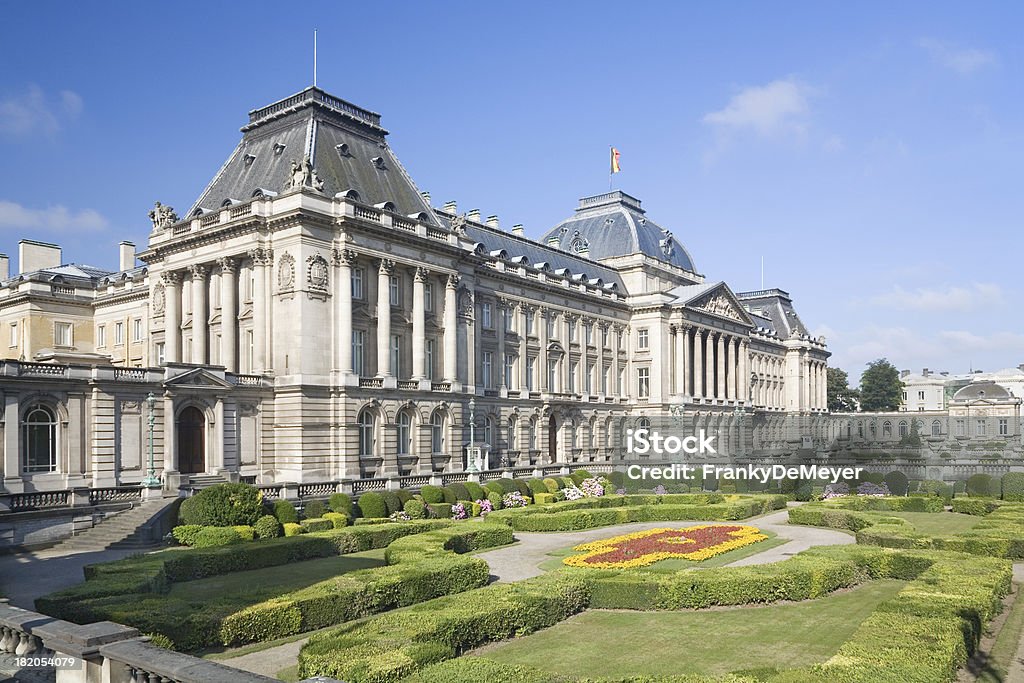 Park with Belgian Royal palace in Brussels "The Belgian Royal palace in Brussels, in neo-classic style. Built in 1820, on the foundations of the original 12th century Coudenberg palace." Brussels-Capital Region Stock Photo