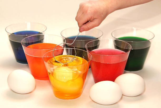 coloring easter eggs stock photo