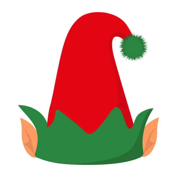 Vector illustration of Christmas elf hat with ears.Vector illustration.