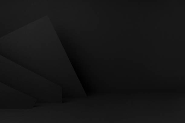 istock Exquisite black stage mockup with abstract geometric pattern of corners, angles, flat shapes, triangles as relief for presentation cosmetic products, goods, advertising, design in graphic style. 1820554299