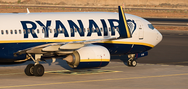 Tenerife, Spain June 4 st, 2023. Ryanair Boeing 737 during taxiing on the Tenerife. Ryanair is an Irish low-cost airline