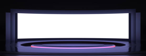 istock Empty Stage Design for Mockup and Corporate Identity With Light Wide White Display on Blu Black Studio Background. 1820575662
