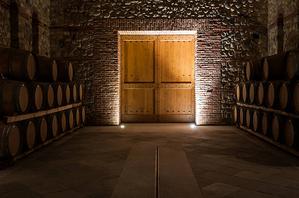 Wine cellar door stock photo