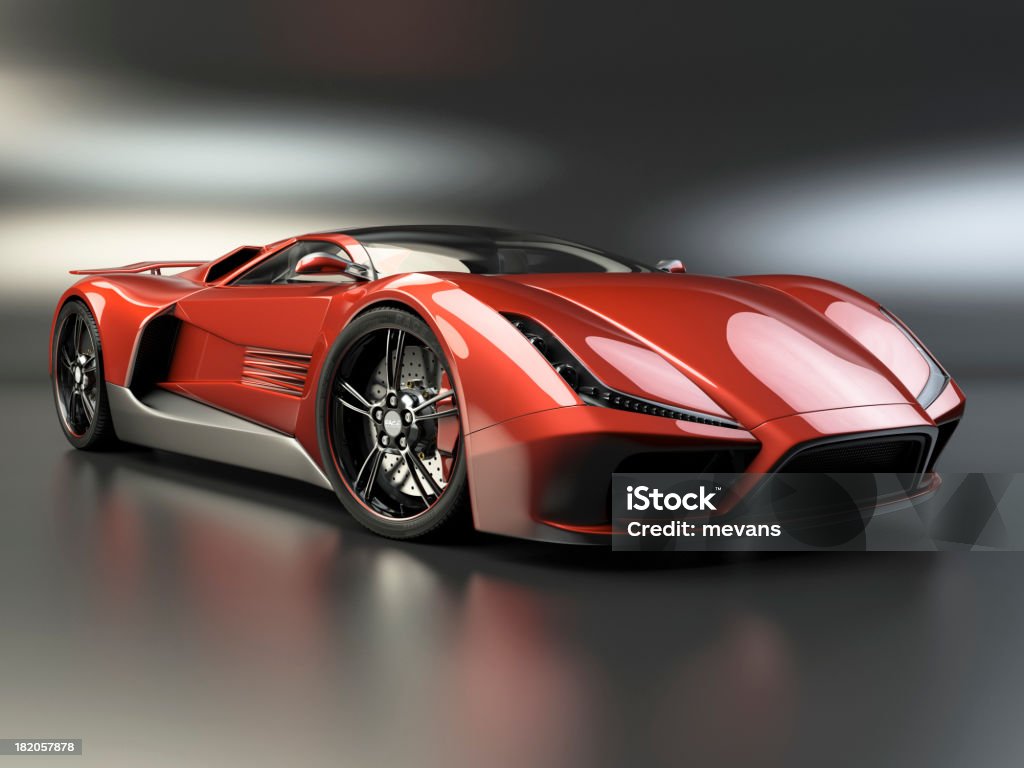 Hot Sports Car "A red sports car against a diffuse reflective background. This car is designed, modelled and rendered by myself. Very high resolution 3D render. All markings are ficticious." Sports Car Stock Photo