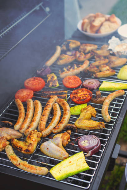 istock Grill sausages and vegetables. Selective focus. 1820580012