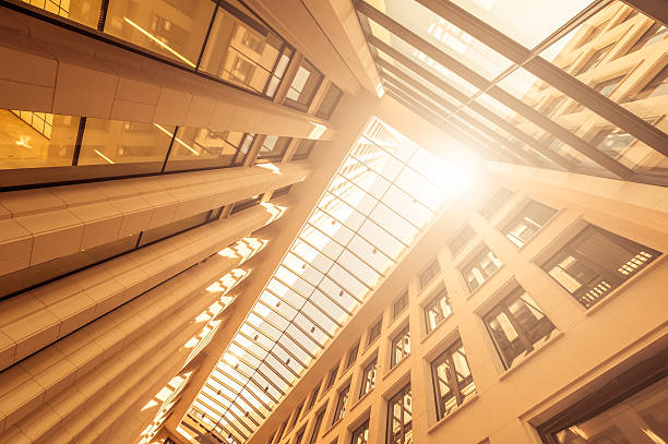 istock Big glass entrance hall from office building, backlit 182058011