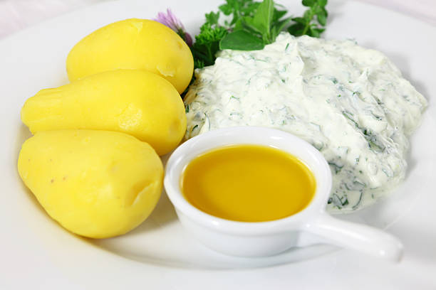 Boiled Potatoes with a herbed Curd Cheese and linseed oil