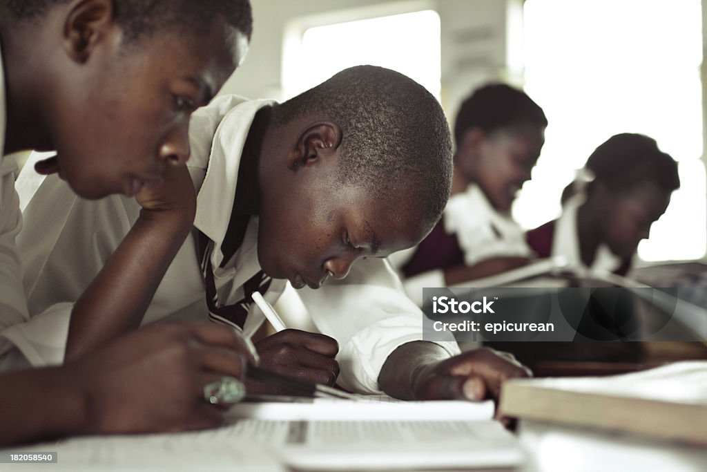 Ritratto di due ragazzi di studiare in Sud Africa rurale classe - Foto stock royalty-free di Africa