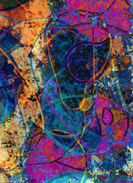 istock Neon abstract colorful background with grunge brush strokes and paint splashes 1820589492