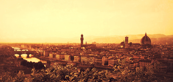 Florence skyline At Sunset. Added texture, damage, age effect.\u2028http://www.massimomerlini.it/is/florence.jpg\u2028http://www.massimomerlini.it/is/tuscany.jpg