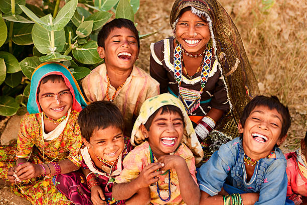 istock Group of happy Indian children 182059621