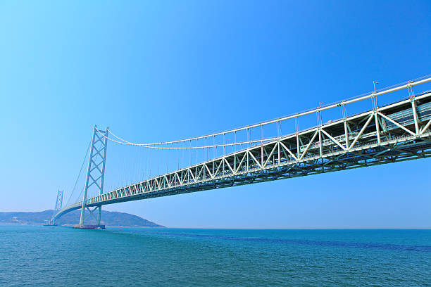 akashi-brücke - kobe bridge japan suspension bridge stock-fotos und bilder