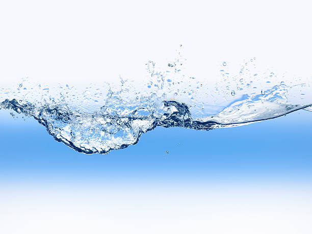 Water wave in blue "Water Wave in blue on white background (high-quality digital image, shutter speed of 1/6000 sec)" purified water stock pictures, royalty-free photos & images