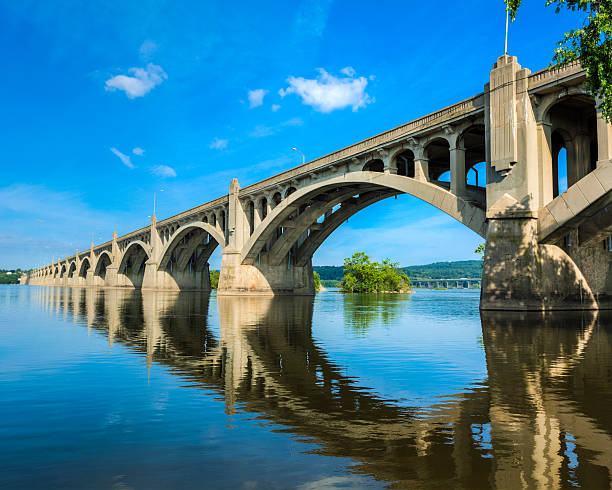 columbia-라이츠빌 구름다리 - bridge pennsylvania susquehanna river concrete 뉴스 사진 이미지