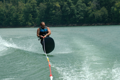 A big jump while kneeboarding on Lake Norris in Tennessee