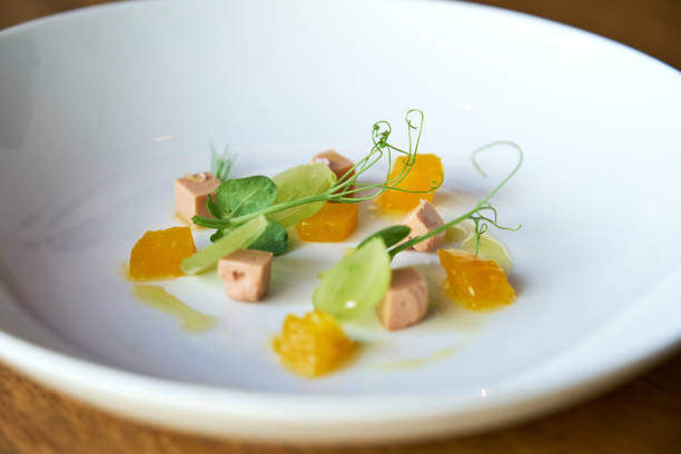 istock Decorative ingredients for a celery cream with mango, foie and g 1820606989