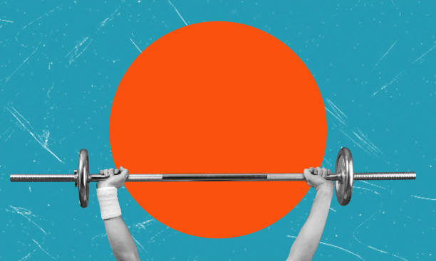 Contemporary art collage of hands holding a barbell.