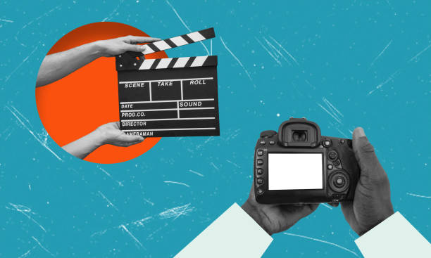 istock Hands holding clapper board making video cinema in studio. Movie production clapper board. 1820608075