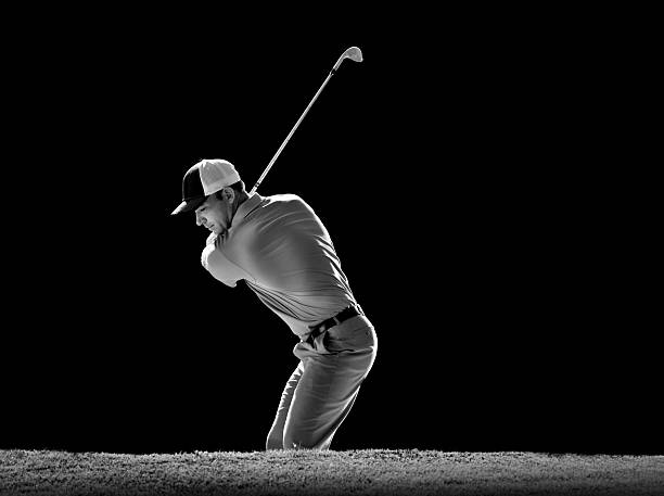 b &w サンドバンカーショット - golfer competitive sport golf recreational pursuit ストックフォトと画像