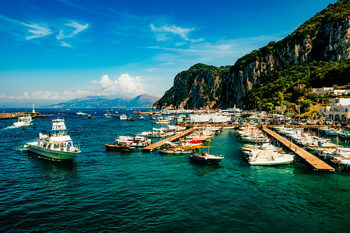 The Marina Grande harbour at the Island of Capri, south west of Naples, Italy