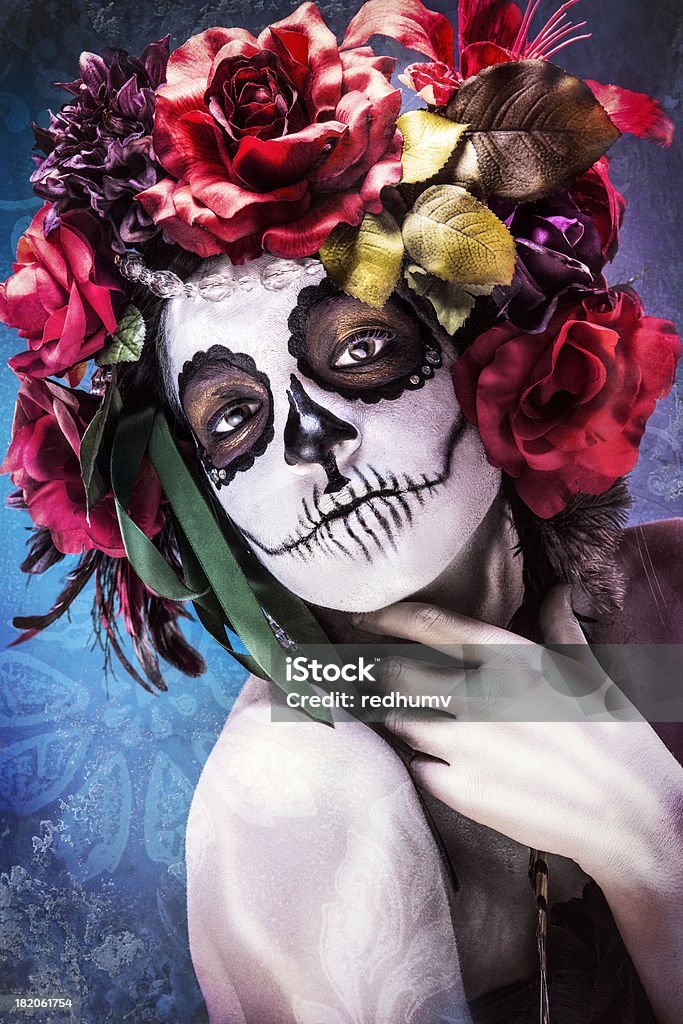 Sugar Skull Beauty "A stock photo of a beautiful woman painted with sugar skull face in celebration of the Mexican holiday, Day of the Dead." Sugar Skull Stock Photo