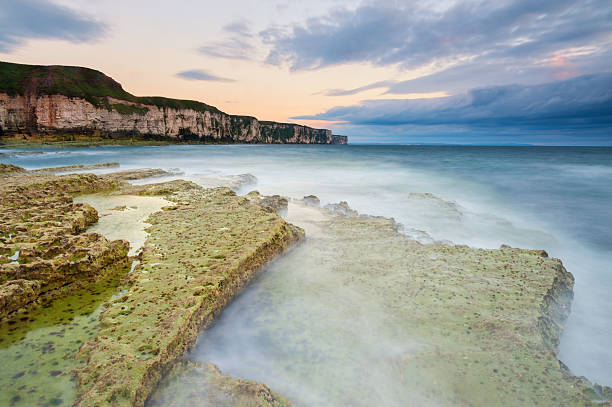 Thornwick Bay Sunrise, Flamborough Head, Yorkshire "View of Thornwick Bay at sunrise, Flamborough Head, Yorkshire, UK." east riding of yorkshire photos stock pictures, royalty-free photos & images