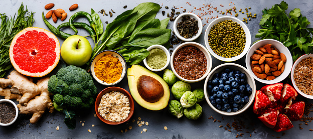 Assortment of fruits and vegetables close-up