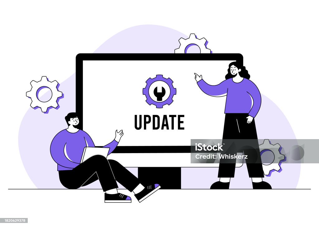 Computer With Software Update Screen Flat Vector Illustration System ...