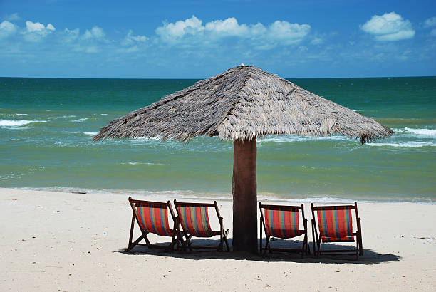 istock Sea Sand and beach chairs 182063463