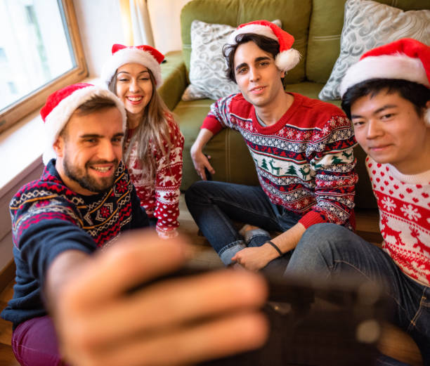 istock happiness friends take a selfie together for christmas 1820645425