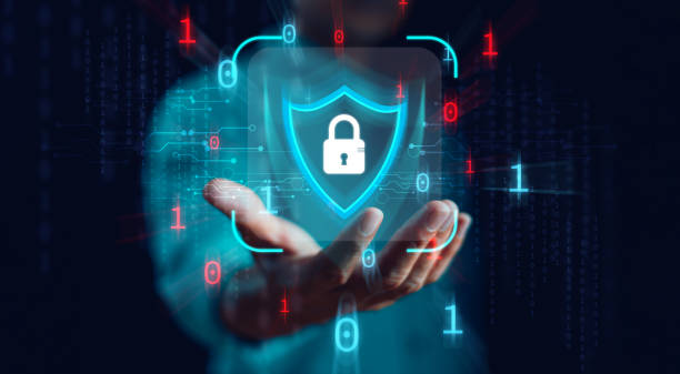 istock Cyber security privacy concept to protect data information. Lock icon and internet network secure technology. Businessman show person data info protection on smartphone, virtual screen network tech 1820648053