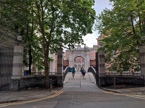 Dublin, Ireland - September 20, 2021: View of the courtyard of Dublin Castle built in the 12th century and rebuilt in the 18th century