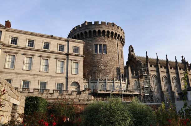 Dublin, Ireland - September 20, 2021: View of Dublin Castle built in the 12th century and rebuilt in the 18th century