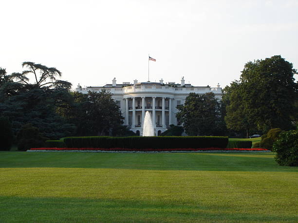 The White House at dusk stock photo