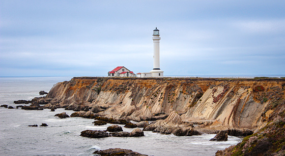 Lighthouse in Northern California in Mendocino County on  a cloudy day
