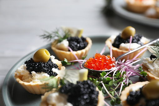 Caviar, Osetra Caviar, Appetizer, Beluga Caviar, Food and Drink, Bread, Butter, Black pepper, Sandwich, Antipasto, Sturgeon, Salt - Seasoning, Seafood