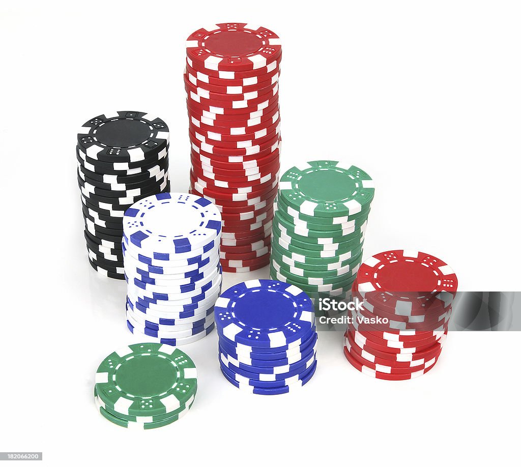 Stacks of poker chips Picture of poker chips. Addiction Stock Photo