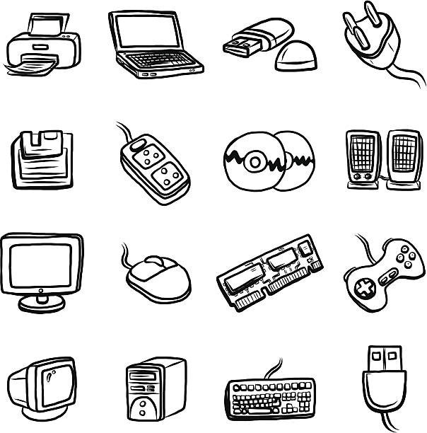 Computer And Hardware Cartoon Set Stock Illustration - Download Image Now -  Drawing - Activity, Drawing - Art Product, Floppy Disk - iStock