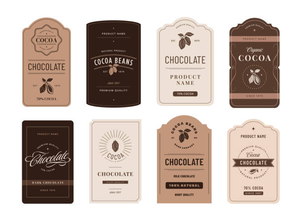 Cocoa label. Classic chocolate emblems with cocoa beans, artisanal product branding design template vector set of classic emblem label, chocolate illustration