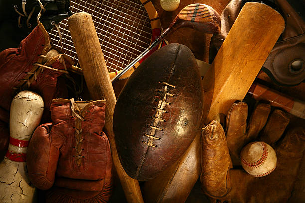 History of Sports Antique sports equipment. baseball sport photos stock pictures, royalty-free photos & images