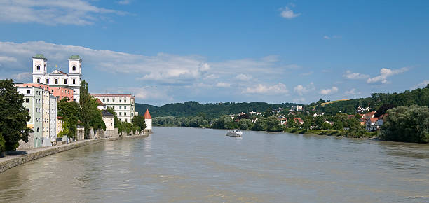 Passau view over the Inn; Passau in Lower Bavaria, also called the city of three rivers, lies at the confluence of the Danube, Inn and Ilz rivers.  inn river stock pictures, royalty-free photos & images