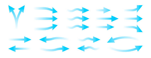 ikony przepływu powietrza. zestaw kierunku strumienia klimatyzatora, przyciski strzałek oczyszczacza powietrza i wentylatora, koncepcja efektu przepływu. wektorowy zestaw izolowany - breeze stock illustrations