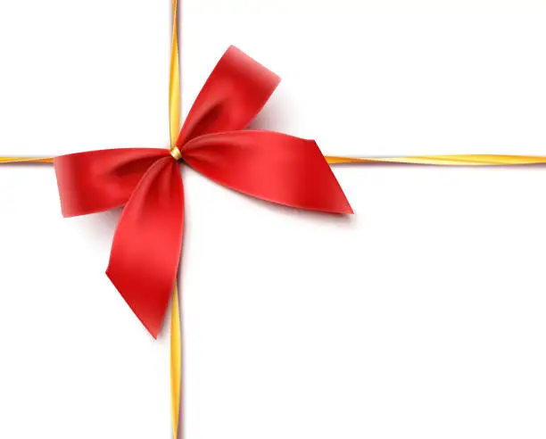 Vector illustration of Red Gift Bow with Gold Ribbons, Red Elegance