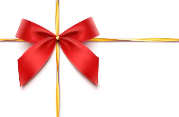 Vector illustration of Red Gift Bow with Gold Ribbons, Red Elegance
