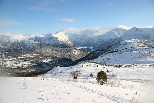 Sunny winter mountains stock photo