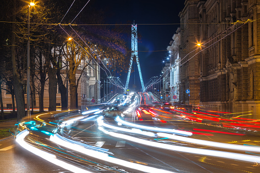 Cars photographed at night with long exposure