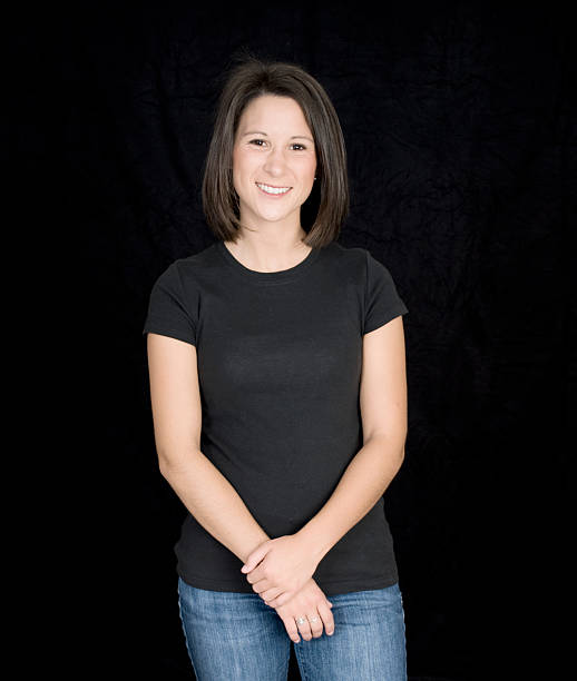 istock Young woman in a blank shirt 182068333