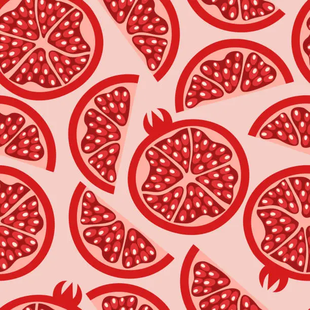 Vector illustration of Seamless pattern with cut in half pomegranates