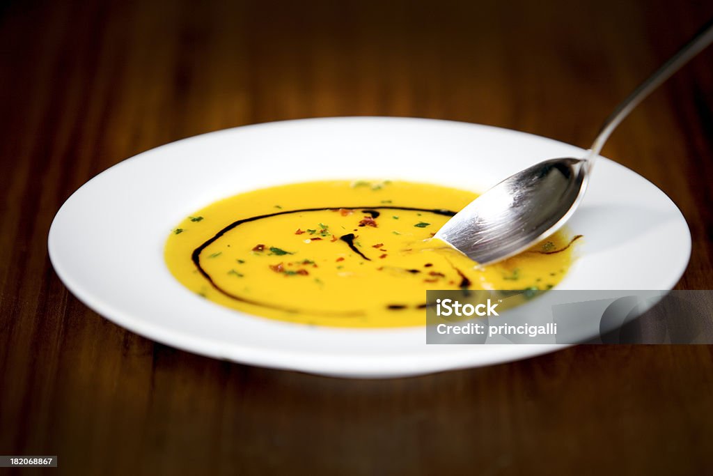 Pumpkin Squash Soup "Pumpkin Squash Soup, also ideal for vegetarian Halloween and Thanksgiving." Appetizer Stock Photo