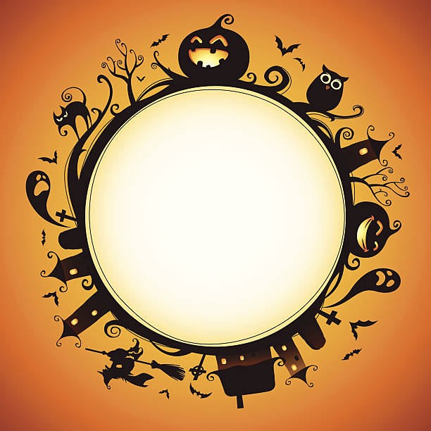 illustrazioni stock, clip art, cartoni animati e icone di tendenza di halloween bordo arrotondato per design - halloween witch domestic cat frame